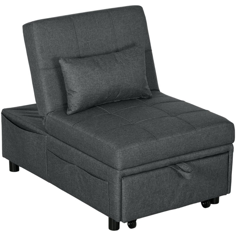 Chauffeuse fauteuil convertible inclinable réglable tissu effet capitonné gris