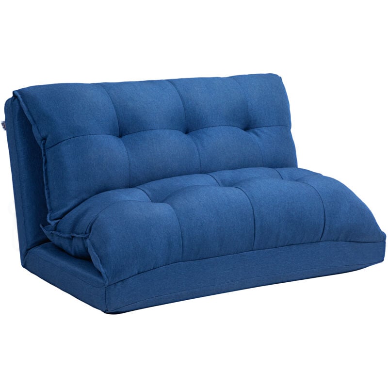 Chauffeuse - matelas d'appoint pliant - fauteuil convertible - inclinaison dossier réglable 13 positions - tissu lin bleu