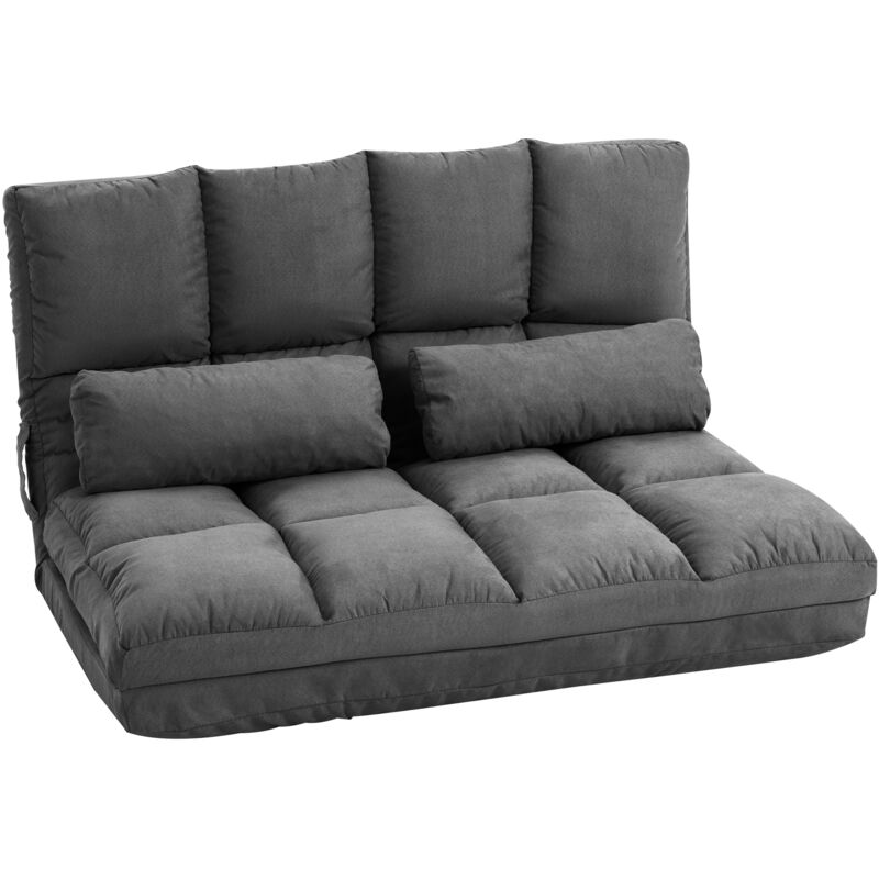 Chauffeuse matelas d'appoint - HOMCOM - inclinaison dossier réglable 14 positions - 2 coussins inclus - gris foncé