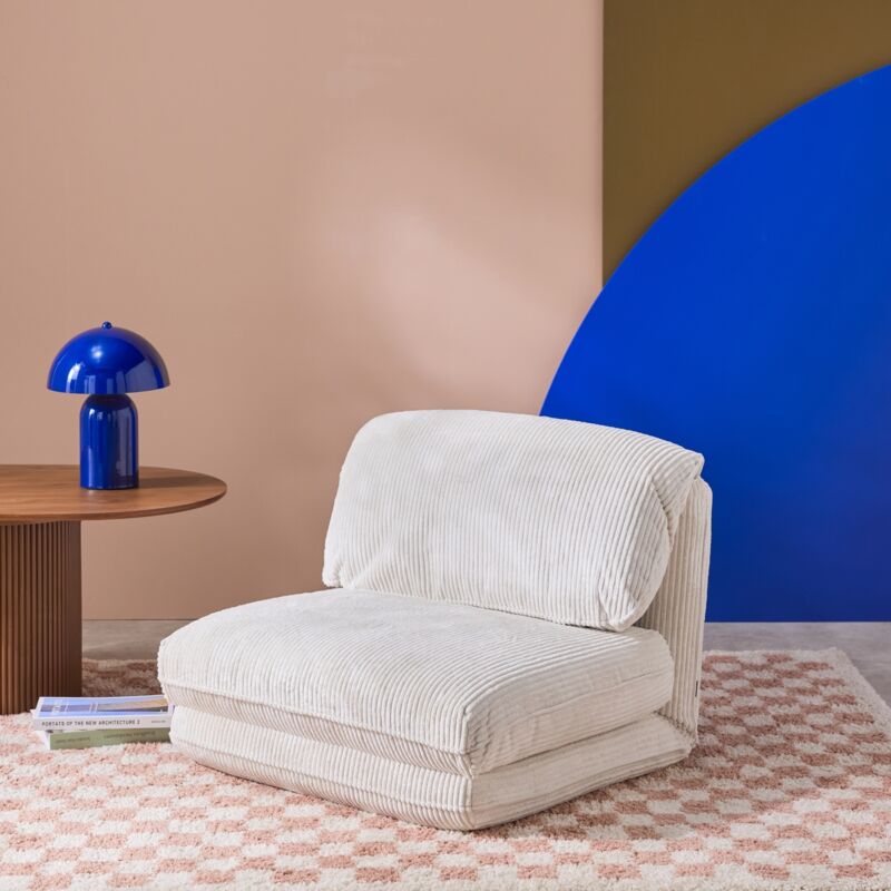 Sweeek - Chauffeuse matelas blanc cassé convertible velours côtelé grosse côte 1 place Cosy
