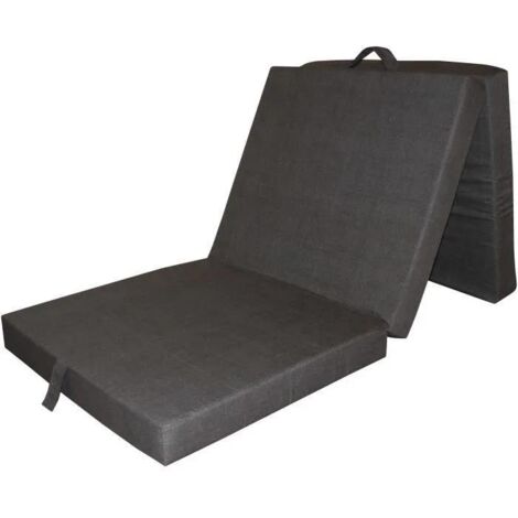 Chauffeuse pliante 190 x 70 x 9 cm – Matelas mousse polyuréthane 9 cm – Housse tissu coton gris – Design 3 panneaux pliables – Samba