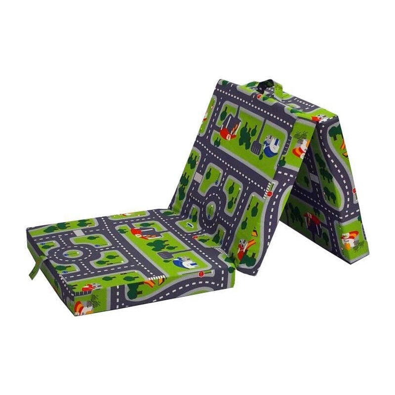 Chauffeuse pliante Samba Vert - Multi-position - Motif circuit voiture - 190 x 70 x 9 cm