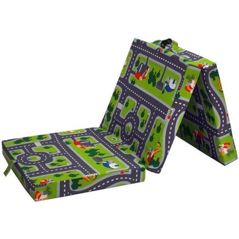 Chauffeuse pliante - SAMBA - Vert - Multi-position - Motif circuit voiture - 190 x 70 x 9 cm