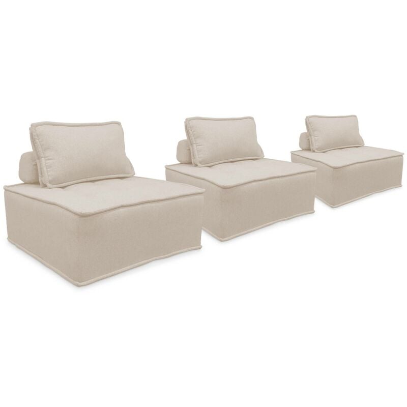 Lot de 3 chauffeuses pour canapé modulables tissu capitonné Polyester Crème