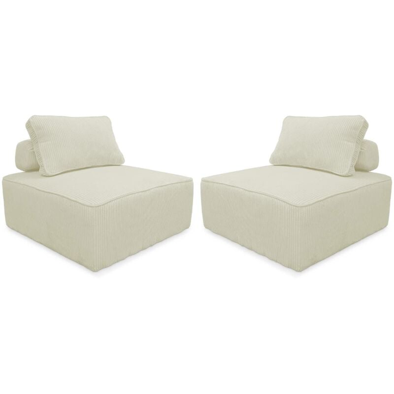Lot de 2 chauffeuses pour canapé modulables velours côtelé Velours côtelé Crème
