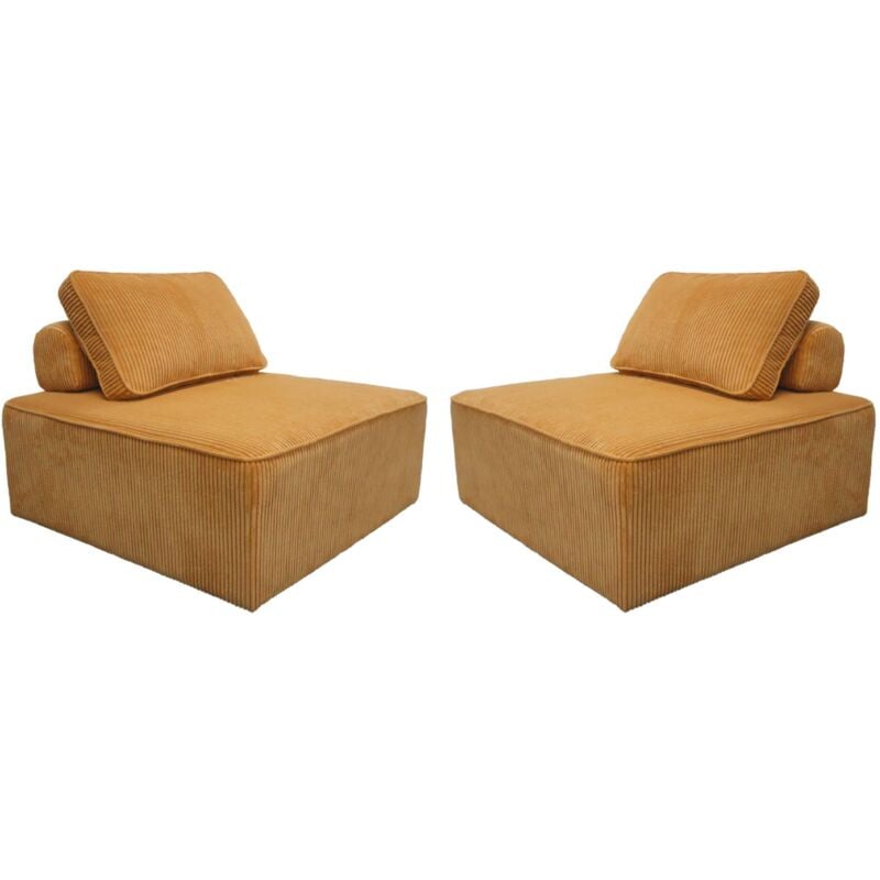 Lot de 2 chauffeuses pour canapé modulables velours côtelé Velours côtelé Moutarde
