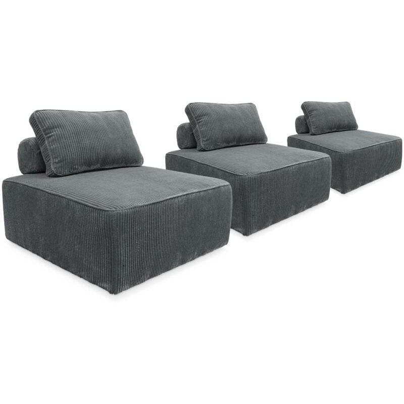 Lot de 3 chauffeuses pour canapé modulables velours côtelé Velours côtelé Gris