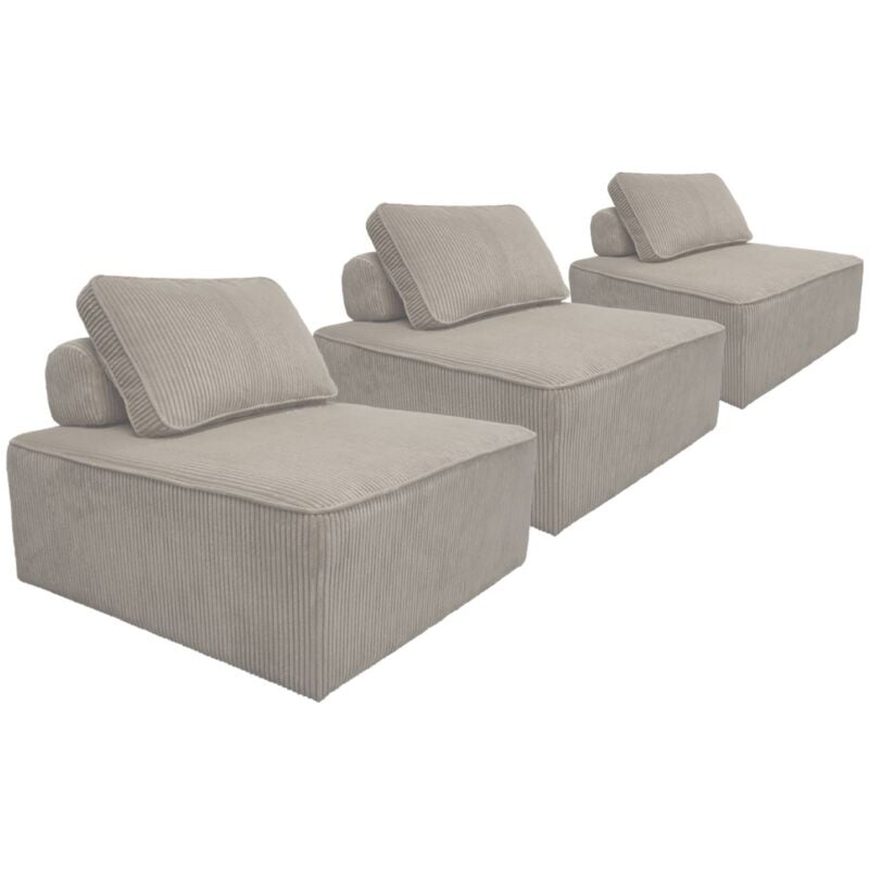 Lot de 3 chauffeuses pour canapé modulables velours côtelé Velours côtelé Gris clair