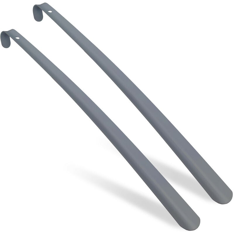 Chausse-pied, set de 2, 58 cm de long, en métal, à accrocher, aide pour enfiler les chaussures, gris - Relaxdays