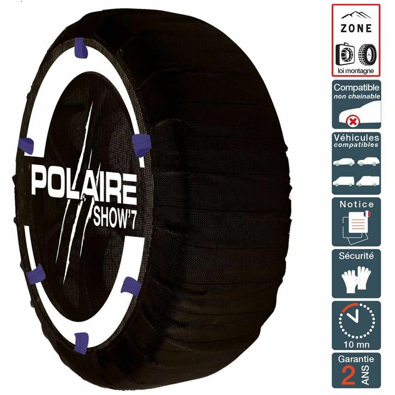 Polaire - Chaussette chaine neige textile pneu 185/60R15 haute résistance - Noir