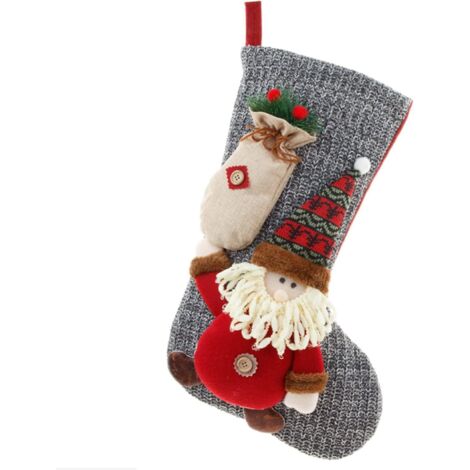 Chaussette de Noël, grande chaussette de Noël à suspendre, motif Père Noël, rennes et bonshommes de neige