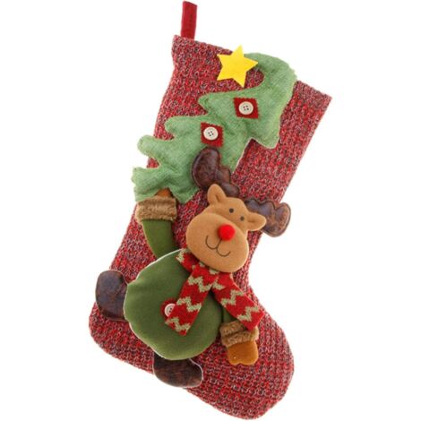 Chaussette de Noël, grande chaussette de Noël à suspendre, motif Père Noël, rennes et bonshommes de neige