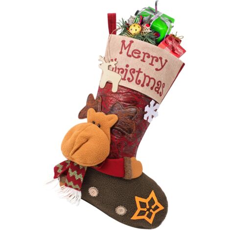 Chaussette De Noël Pour Cheminée - 25 X 39,5 Cm En Feutre Beige, Décoration Festive