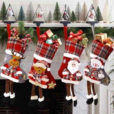 Chaussette de Noël Personnalisé,4pcs Porte-Bonbons Bas du Père Noël,Bas de Noël Set,Petites Chaussettes Père Noël de Vacances,Xmas Sac Cadeau pour Décoration Noel Cheminée Sapin Sac de Bonbons