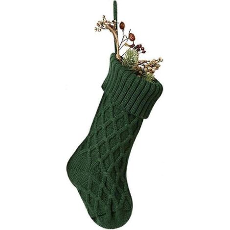 Chaussette de Noël tricotée, 1 chaussette de Noël de 38 cm (15 pouces), décoration à suspendre à la cheminée, sac cadeau rustique pour les fêtes de fin d'année en famille
