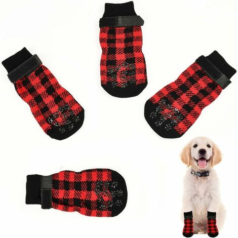 Chaussettes Anti-Dérapantes Fonctionne sur Les Chiens et Les Chats, Gel Chaussettes pour Chien ​avec Sangles de Fixation pour Une Utilisation en Intérieur (M, Rouge) 2 Paires