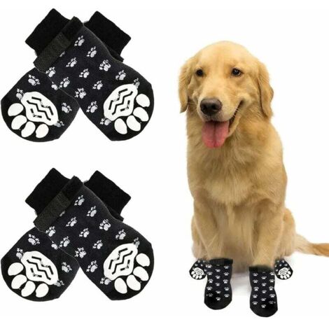 Chaussettes Anti-Dérapantes - Pour Chien et Chat - Semelle Gel Antidérapante - Bretelle Réglable - Taille L - Noir - 2 Paires