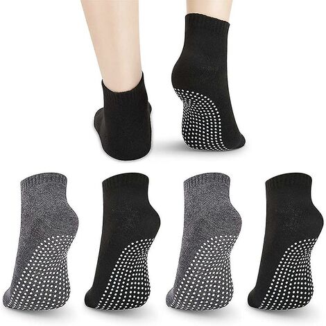Chaussettes antidérapantes Chaussettes en coton antidérapantes, 4 paires de chaussettes de yoga unisexes