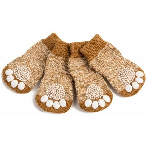 Chaussettes antidérapantes Chaussettes pour chien et chat 4pcs Protection des pattes Chaussettes collantes d'intérieur et d'animal domestique Chaussettes pour chien et chat avec renfort en caoutchouc,