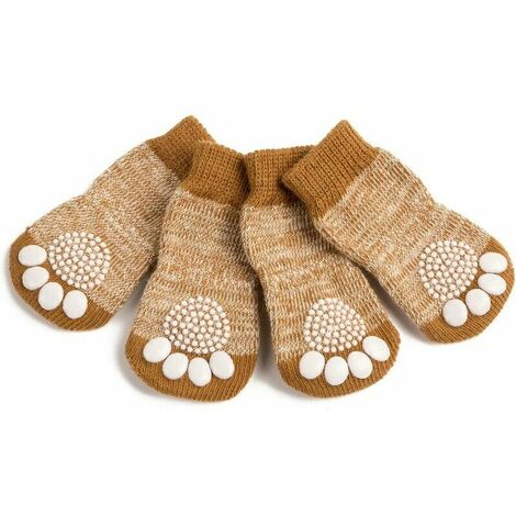 Chaussettes antidérapantes Chaussettes pour chien et chat 4pcs Protection des pattes Chaussettes collantes d'intérieur et d'animal domestique Chaussettes pour chien et chat avec renfort en caoutchouc,