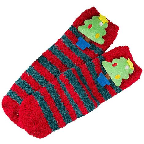 Chaussettes antidérapantes de Noël pour dames Chaussettes de sol pour la maison Chaussettes chaudes parent-enfant en molleton de corail