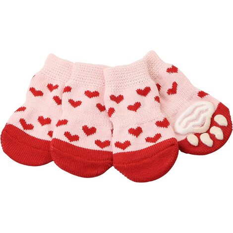 Chaussettes antidérapantes d'intérieur pour Chiens et Chats, contrôle de Traction Puissant pour Une Utilisation en intérieur sur parquet, pour Chiots et Petits Chiens Chats (Motif Coeur, S)