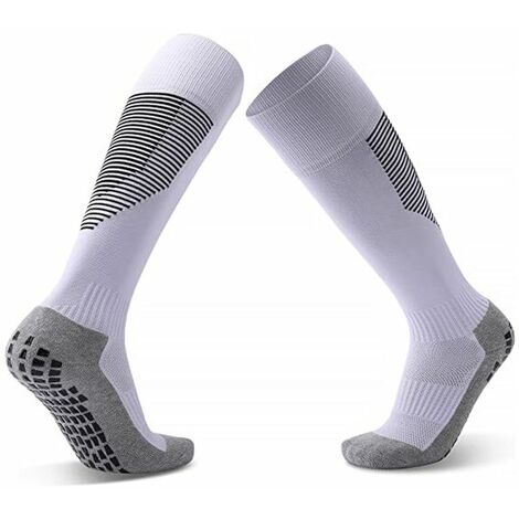 Chaussettes Antidérapantes Football, Chaussettes de Compression Running Chaussette de Sport Homme élasticité et Respirantes Genou Hautes Chaussettes Football pour Hommes et Femmes，blanc
