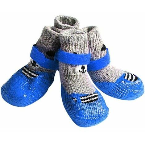 Chaussettes antidérapantes pour chien, bottes imperméables pour chien, chaussures en coton pour animal domestique, protection des pattes pour l'intérieur (bleu) L