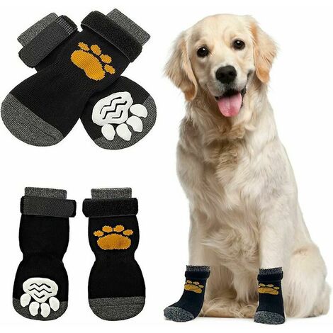 Chaussettes antidérapantes pour chien Chaussettes antidérapantes d'intérieur pour chien 2 paires Chaussettes pour chien Protection des pattes Chaussures pour chien avec sangles réglables Contrôle de t