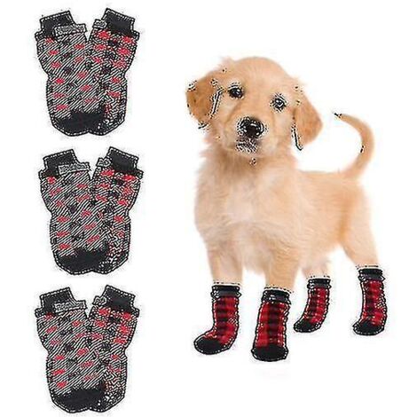 Chaussettes antidérapantes pour chiens (2 paires) - Douces et ajustables - Protection optimale des pattes - Chaussettes adhérentes avec sangle - Rouge