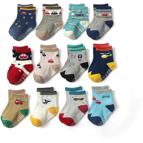 Chaussettes antidérapantes pour tout-petits - 12 paires de chaussettes antidérapantes pour bébés enfants de 1 à 3 ans, taille moyenne