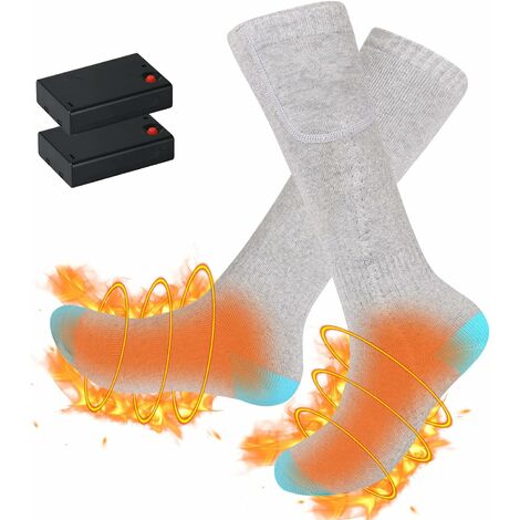Chaussettes chauffantes avec boîtier de batterie, Chaussettes chauffantes électriquement pour hommes et femmes, Chaussettes thermiques d'hiver Chaussettes chaudes en coton pour la randonnée, la pêche, le cyclisme, la moto, le ski, Gris