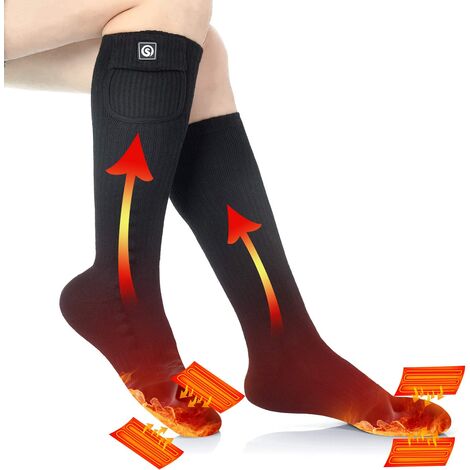 Chaussettes chauffantes pour Homme et Femme, Chaussettes de Ski Longues et épaisses avec Batterie Rechargeable électrique pour l'hiver la randonnée Camping Moto Cyclisme Courir