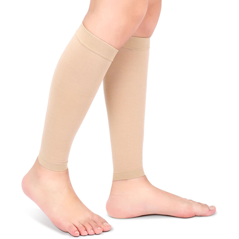 Chaussettes de Compression pour Varices avec Double Élasticité, Manchette Mollet (Couleur Chair Taille M)