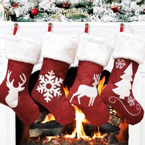 SOEKAVIA Chaussettes de Noël à Suspendre 3 Pièces Grande Chaussette de Noël Sapin Décoration Cheminée Père Noël Rennes Bonhommes de Neige Bas de Noël pour Bonbon Biscuit Sac Cadeau Chaussettes de Noël（2）