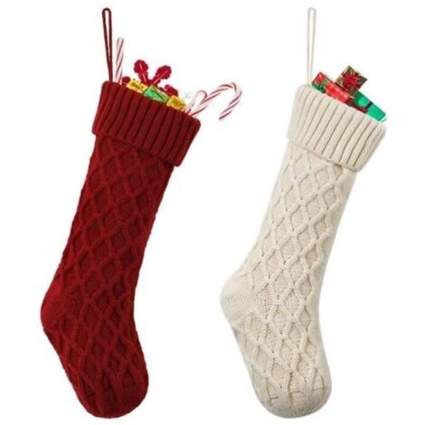Chaussettes de Noël - Décoration de fête - Polyester - 18.1x8.2 in - Blanc/Rouge - Sac à bonbons