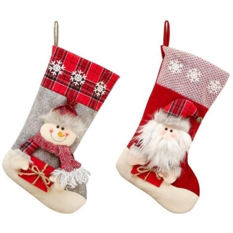 Chaussettes de Noël - Décoration festive - Rouge - Tissu - 22x46 cm - Lot de 2