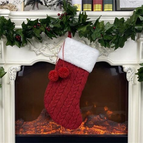 Chaussettes de Noël décoratives MICH - Rouge - Personnalisables - 40,64 cm de long - 17,8 cm de large - En tricot épais