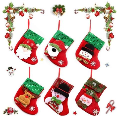 Chaussettes de Noël suspendues, 6 pièces, décoratives pour la décoration du sapin de Noël