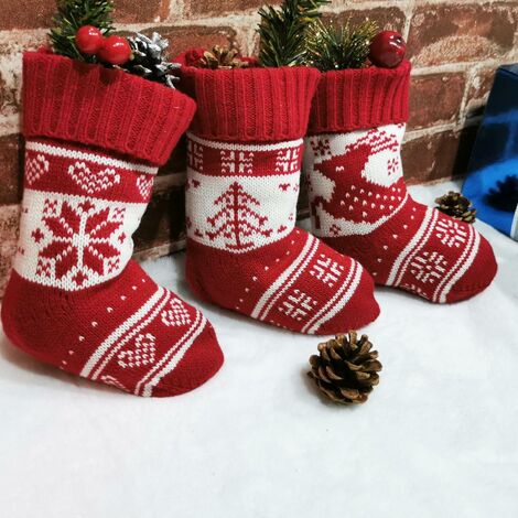 Ensemble de 4 couteaux et fourchettes de Noël rouges, mini chaussettes  tricotées, sac à couverts créatif