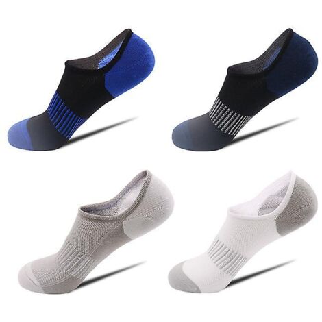 Chaussettes de sport invisibles antidérapantes en coton pour femmes et hommes - Lot de 4