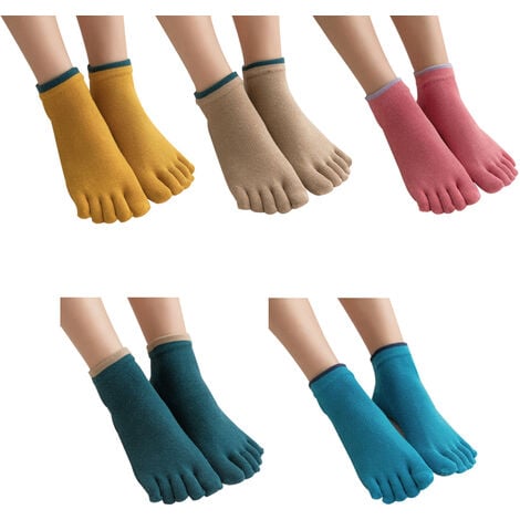 Chaussettes de yoga pour femmes Chaussettes à cinq doigts avec poignée Chaussettes antidérapantes à cinq orteils Chaussettes en coton anti-dérapantes Fitness Pilates