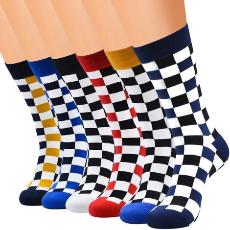 Chaussettes multicolores en coton à carreaux et rayures (6 paires) pour hommes et femmes