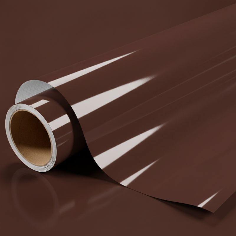 Dimexact - Vinyle covering marron brillant pour surface plane avec colle airflow - 122 cm x 1.5 m - En Rouleau