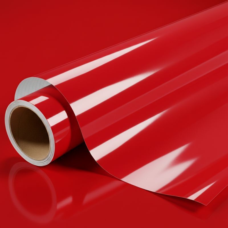 DIMEXACT - Vinyle covering rouge tomate brillant pour surface plane avec colle airflow - 122 cm x 1 m - En Rouleau