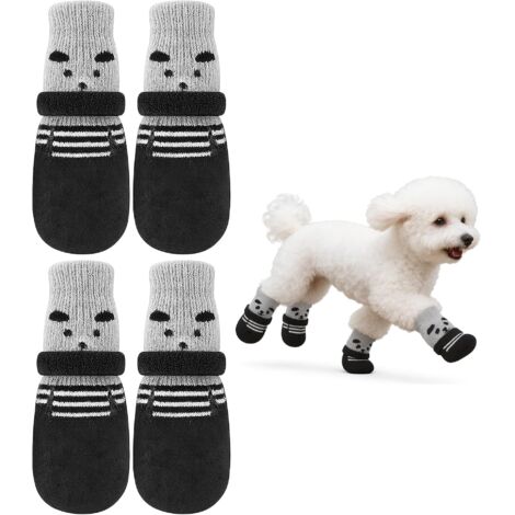 Chaussettes pour Chien, Chaussons Velcro Réglables et Imperméables avec Protection de Pattes Antidérapante, pour Chiens de Petite Et Moyenne Taille en Intérieur et Extérieur, Noir M (4 Stück)