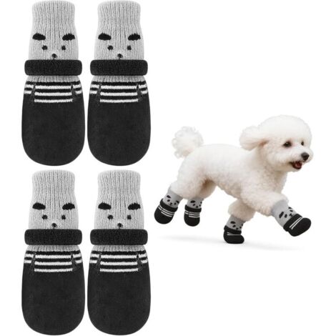 Chaussettes pour Chien, Chaussons Velcro Réglables et Imperméables avec Protection de Pattes Antidérapante, pour Chiens de Petite Et Moyenne Taille en Intérieur et Extérieur, Noir S (4 Stück)