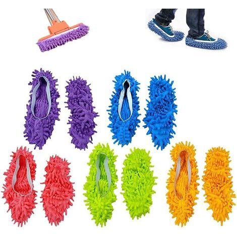 chaussons mop,5 Paires Multifonction Microfibre Poussière Mop Chaussures Chaussons De Nettoyage Pour La Maison, 5 Couleurs