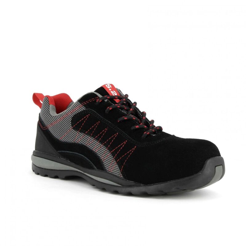 S 24 Bossi Industrie - Chaussure basse zephir S1P Cuir croûte velours noir/toile grise - Taille 47 - 5122-47