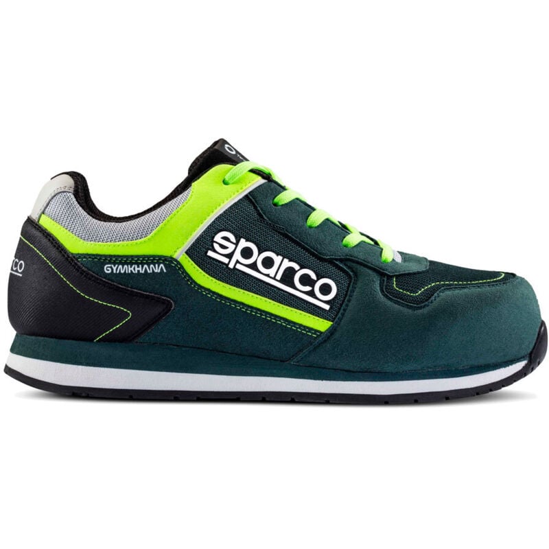 Sparco - Chaussures de travail de se'curite' basses Gymkhana Seb S1P src N.43 en microfibre et tissu respirant Vert Fonce'/Jaune Fluo avec embout
